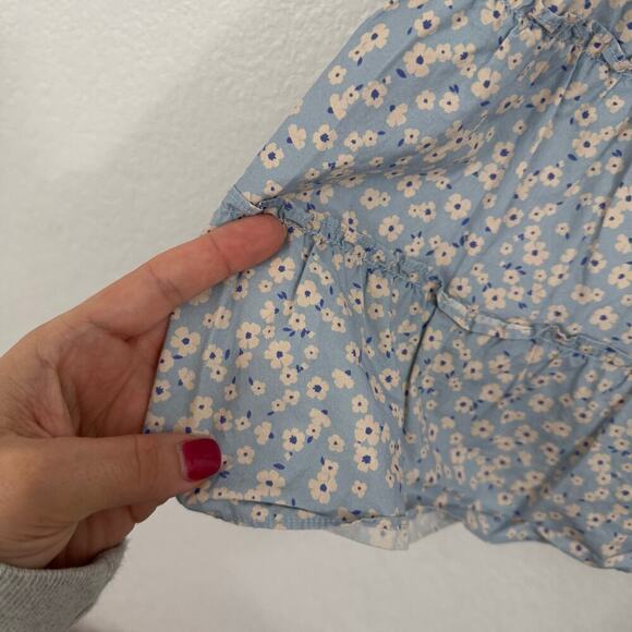 Quince Toddler Floral Ruffle Cotton Poplin Smocked Dress Blue Ditsy Daisy 3T - Picture 5 of 8